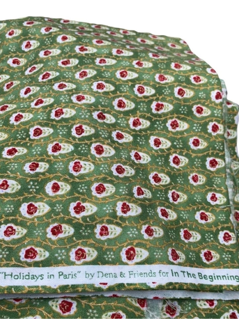 "Holidays in Paris" Green Floral Holiday Fabric Cotton In the Beginning